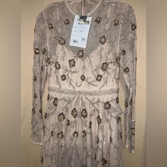 Mac Duggal 10799 NWOT BEADED ILLUSION HIGH NECK LONG SLEEVE A LINE GOWN - Picture 7 of 10